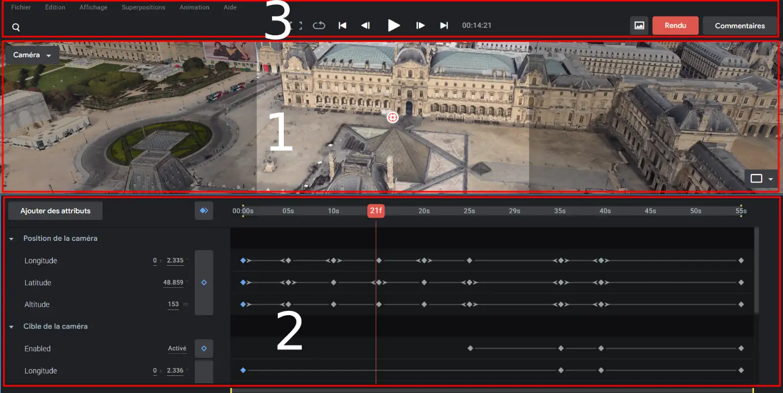 Comprendre l'interface de Google Earth Studio